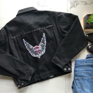 Harley Davidson Black Denim Cropped Jacket